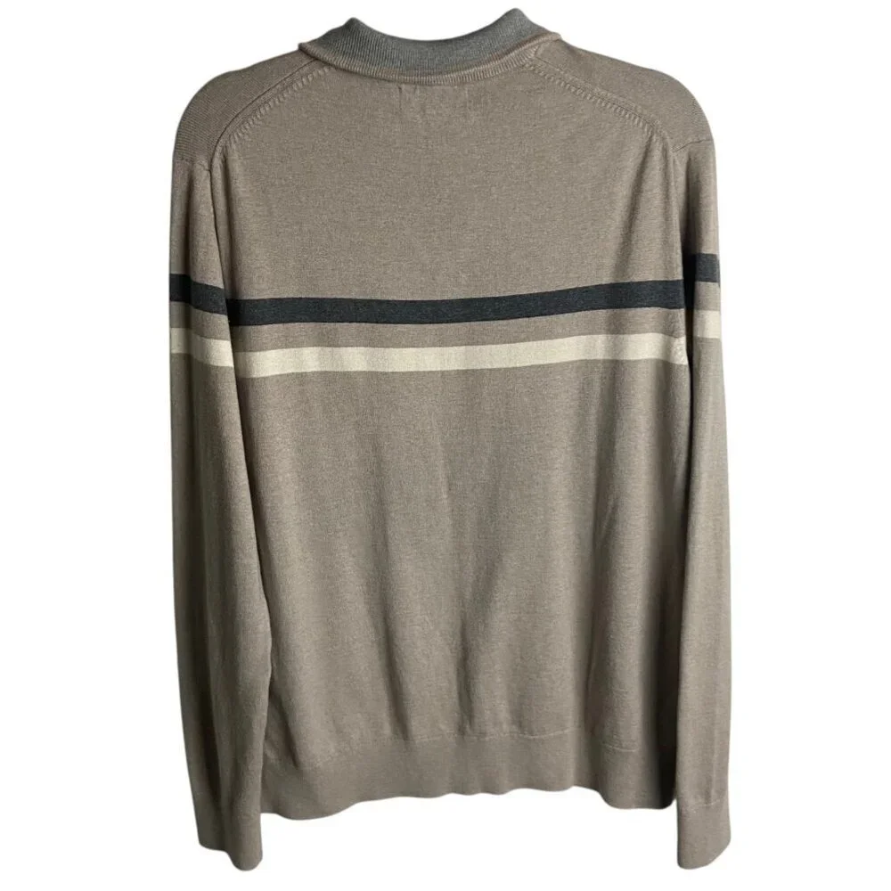 Banana Republic Men's Size L Cashmere Blend Quater Zip Sweater Striped Tan Grey